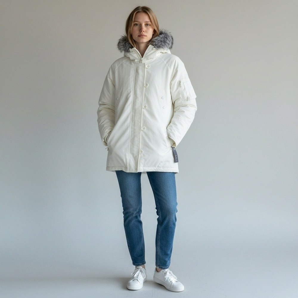 VTG Jordan Craig White Faux Fur Hood Parka Jacket Womens Size XL Puffer Coat NEW - Picture 2 of 11